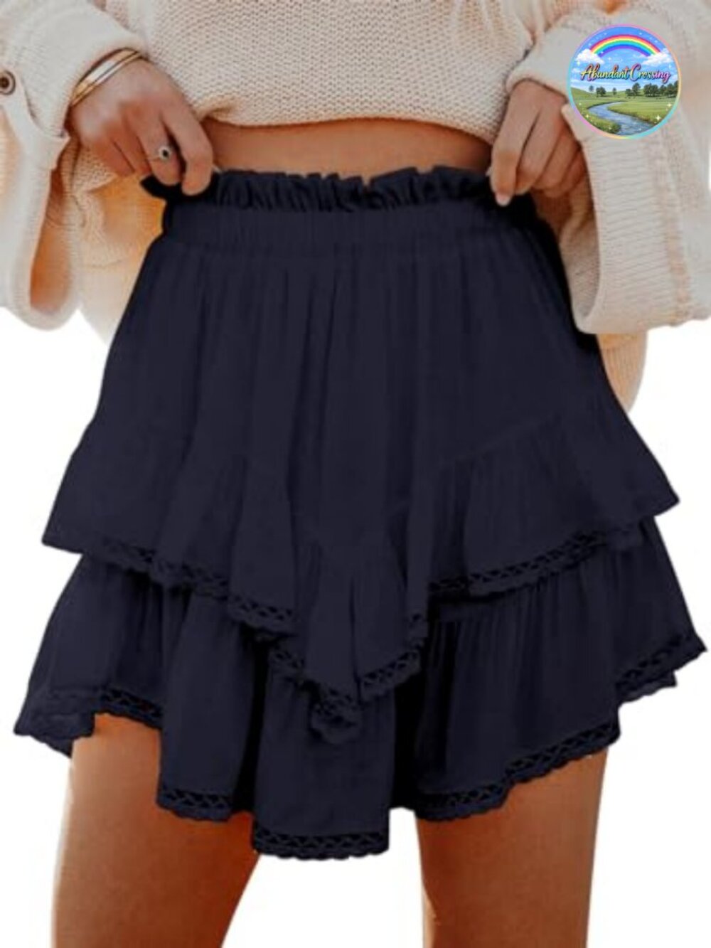 Flowy Tiered Ruffle Skorts High Waist Cotton Linen Butterfly Crochet Active